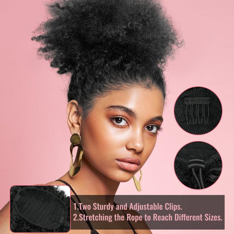 Afro Puff Drawstring Ponytail for Black Women, Short Kinky Curly Afro Ponytail Synthetic Hair Puffs for Women and Children, Premium Black Afro Bun Drawstring Ponytail for Daily Use