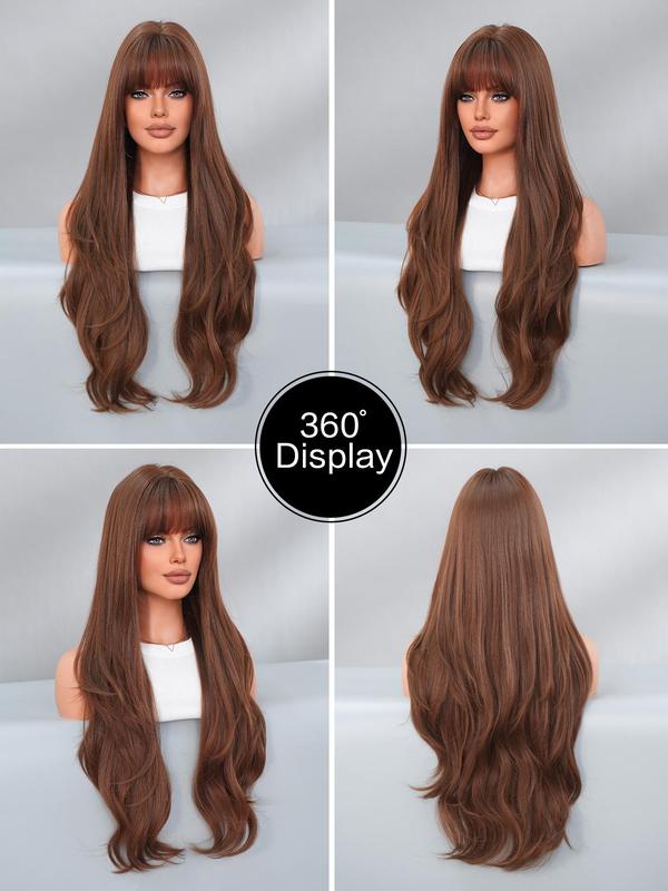 32 Inch Long Wavy Wigs for Women, Gorgeous Fluffy Wigs with Bangs, Synthetic Full Machine Wigs for Party, Daily Use