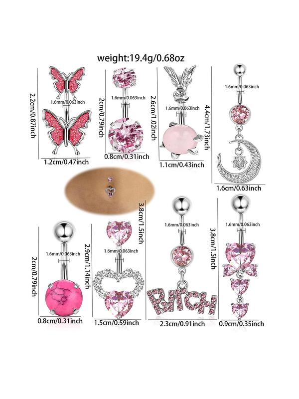 Summer 2024 Fashion Letter & Butterfly & Heart & Moon & Rhinestones Decor Belly Button Rings for Women Back To School, Casual Belly Piercing Body Jewelry, Daily Decor for Girl, Fall Outfits, Fall Freshness