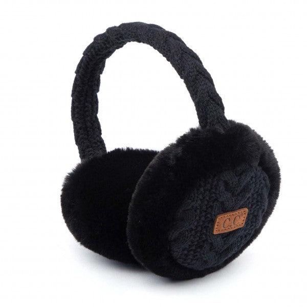 Cable Knit Earmuffs With Faux Fur Trim - 793842