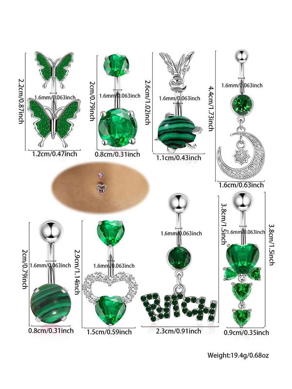 Summer 2024 Fashion Letter & Butterfly & Heart & Moon & Rhinestones Decor Belly Button Rings for Women Back To School, Casual Belly Piercing Body Jewelry, Daily Decor for Girl, Fall Outfits, Fall Freshness