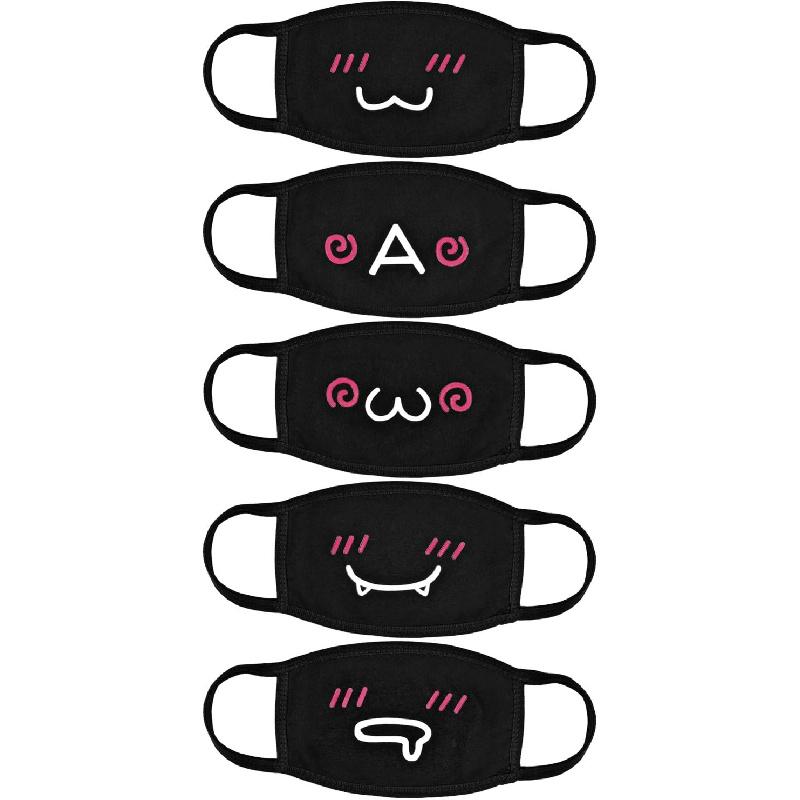 Kawaii Muffle Mask, 5 Pack Anti-Dust Anime Cotton Mouth Mask Cute Kaomoji Face Mask