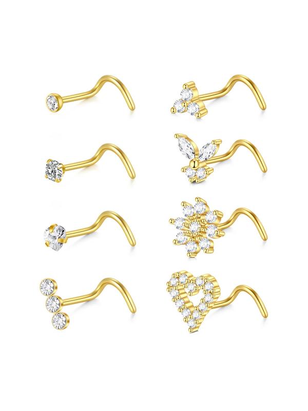 Rhinestone Decorated Nose Studs, Flower & Heart & Hollow Out Design Nose Ring for Women & Men, Fashion Jewelry for Party, Daily Clothing Decor, Trendy All-match & Exquisite Jewelry for Birthday Gift