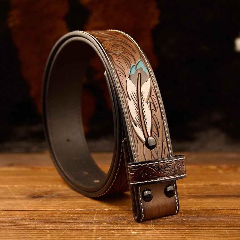 Western Feather Leather Printed Belt Costume Decoration