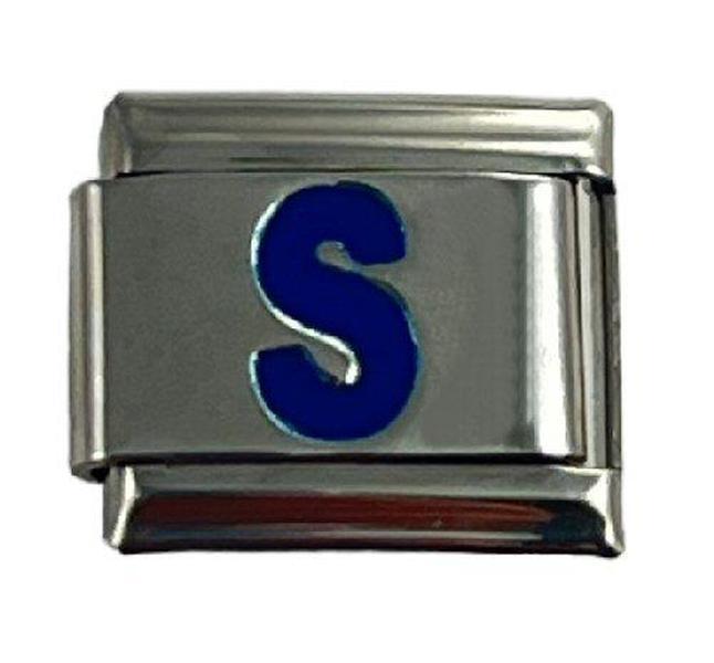 Italian Charm Link Blue Letter S 9mm