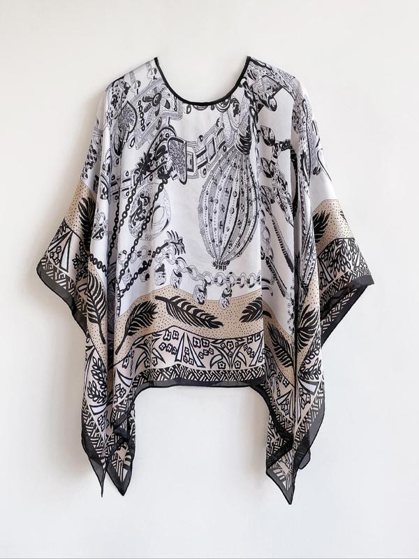 Women's Boho Style Floral Print Shawl, Elegant Chain Print Scarf for Women, Fashion Clothes Accessories for Daily Wear