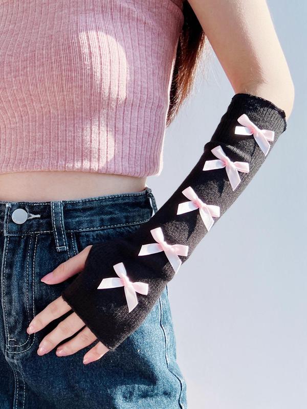 Women's Cute Bow Decor Arm Sleeves, 1 Pair Fashion Casual Arm Sleeves for Daily Wear, Elegant All-match Gloves for Women & Girls