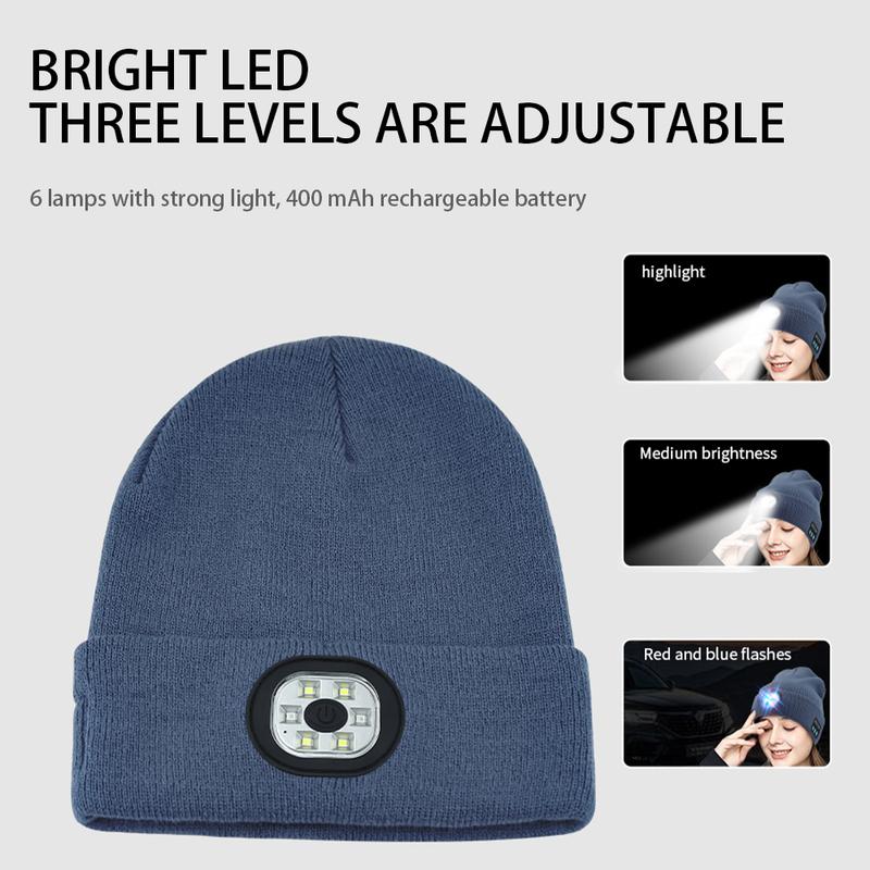 Music Beanie Hat with Built-in Headlamp and Wireless Headphones, USB Rechargeable LED Music Hat, Warm Cap for Men & Women Daily Wear