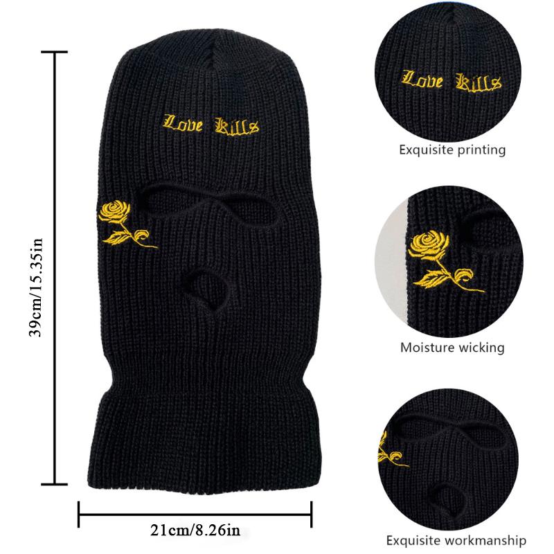 2pcs Soft & Warm Embroidered Knit Balaclava Face Mask - Ultimate Winter Sports & Outdoor Companion with 3-Hole Design, Unique Gift Idea for Friends and Family