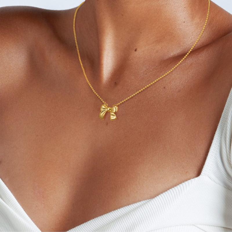 Bow Necklace  Delicate Necklace for Women - Cute Small Tiny Bow pendant Necklace Trendy Gold  Stylish necklace for women exquisite Autumn Blackfriday gift