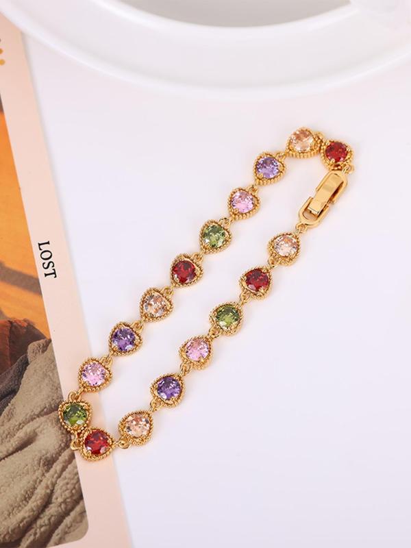 Women's Elegant Colorful Rhinestones Decor Matching Bracelet, Casual 2024 New Trendy Boho Style Bracelet with Heart Design for Daily Decoration, Gifts for Girlfriend