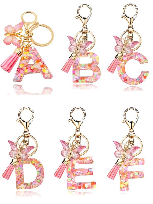 Initials Letter Design Keychain, Cute Butterfly & Tassel Decor Keychain for Women & Girls, Fashion Accessories for Bag & Car Key Decoration