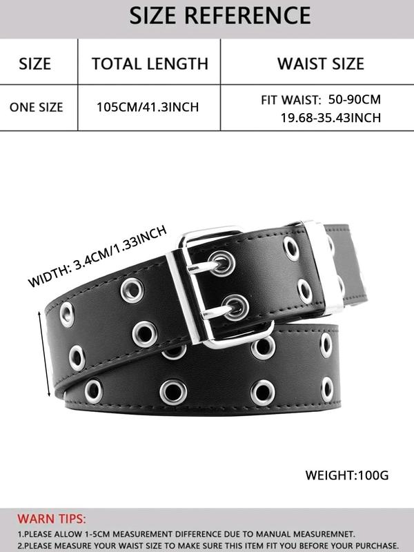 Punk Solid Color PU Hip Hop Buckle Belt, Fashion Grommet Eyelet Belt for Club, Musical Festival, Daily Clothing Decoration for Jeans Trousers Suit, Unisex Use