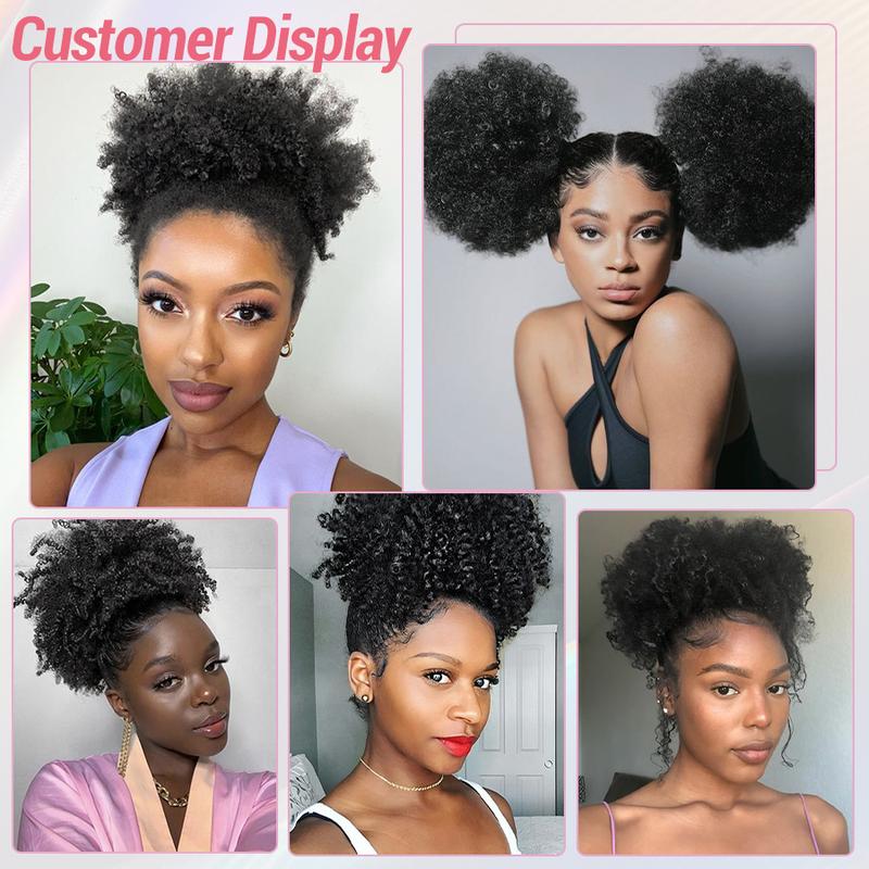 Afro Puff Drawstring Ponytail for Black Women, Short Kinky Curly Afro Ponytail Synthetic Hair Puffs for Women and Children, Premium Black Afro Bun Drawstring Ponytail for Daily Use