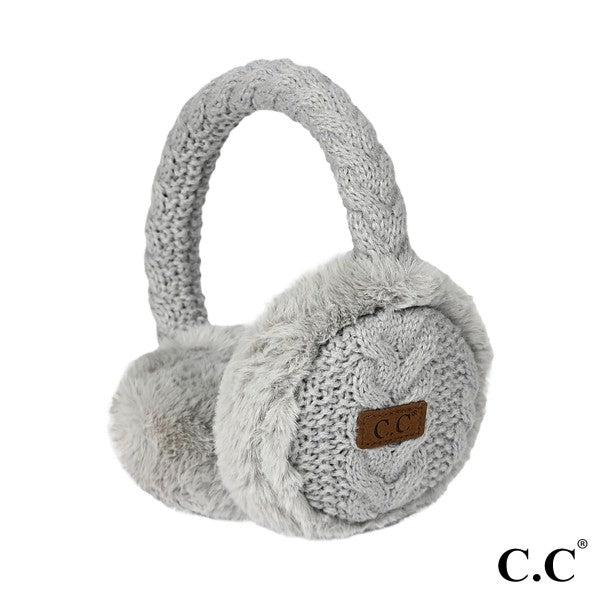 Cable Knit Earmuffs With Faux Fur Trim - 793842