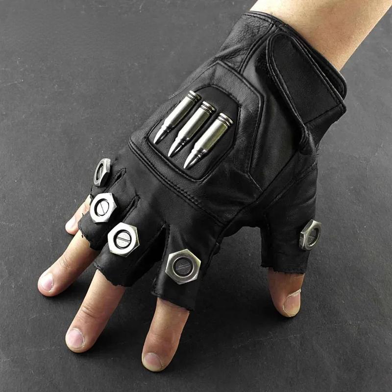 Crazy Hunter Steampunk Bullet Retro Men Fingerless Leather Gloves Cosplay Custom Party