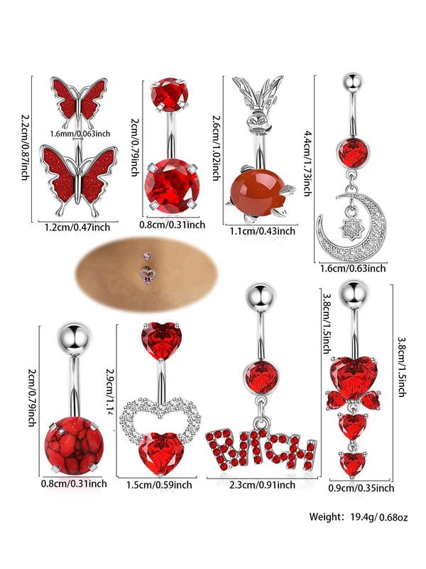 Summer 2024 Fashion Letter & Butterfly & Heart & Moon & Rhinestones Decor Belly Button Rings for Women Back To School, Casual Belly Piercing Body Jewelry, Daily Decor for Girl, Fall Outfits, Fall Freshness