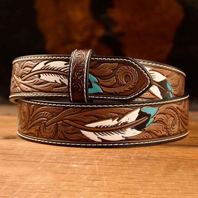 Western Feather Leather Printed Belt Costume Decoration