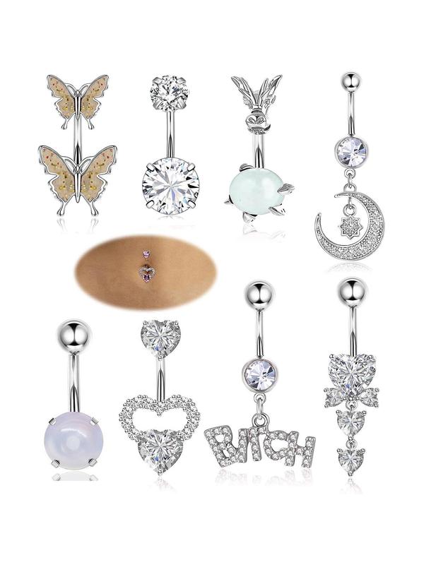 Summer 2024 Fashion Letter & Butterfly & Heart & Moon & Rhinestones Decor Belly Button Rings for Women Back To School, Casual Belly Piercing Body Jewelry, Daily Decor for Girl, Fall Outfits, Fall Freshness