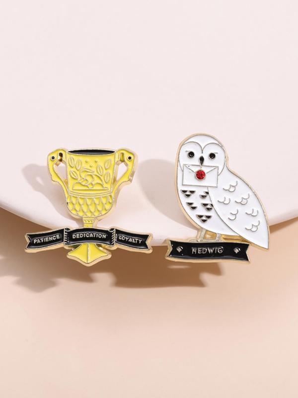 Cute Cartoon Owl & Trophy Design Brooch, Fashion Accessories for Women & Men, Trendy All-match & Exquisite Brooch for Birthday Gift