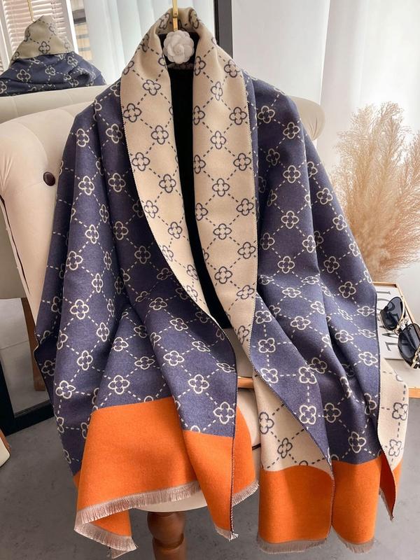 Floral Pattern Scarf, Casual Soft Warm Shawl for Fall & Winter, Head Scarf, Fashion Accessories for Women & Men, Warm Stylish Scarf for Daily Wear, Daily Use, Scarf Wrapped Around Headband