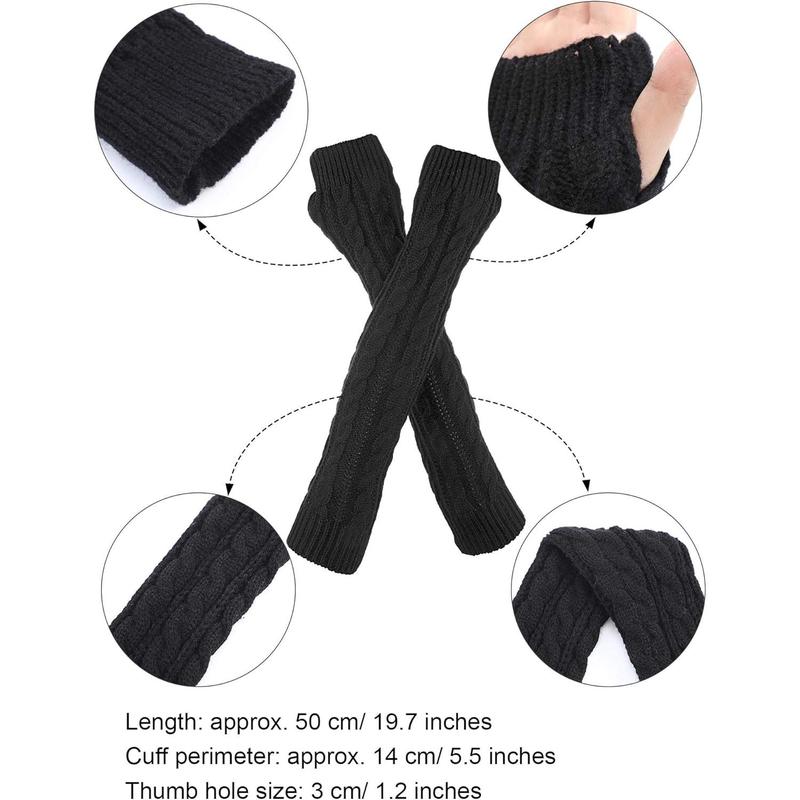 3 Pairs Arm Warmers Long Fingerless Gloves Knit Wrist Warmers with Thumb Hole Open Finger Arm Socks for Women Adult