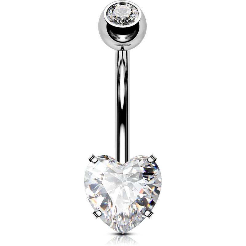 Oufer 14G Titanium Classic Heart CZ Belly Button Ring