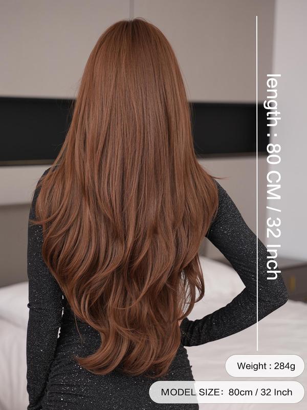 32 Inch Long Wavy Wigs for Women, Gorgeous Fluffy Wigs with Bangs, Synthetic Full Machine Wigs for Party, Daily Use