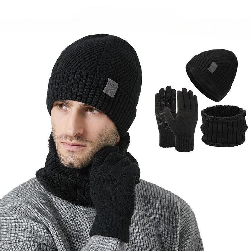 Winter Outdoor Warm Knit Hat & Scarf & Gloves Set, 3 Counts set Thickened Warm Hat & Neck Warmer & Gloves, Outdoor Cycling Protective Gear, Christmas Gift