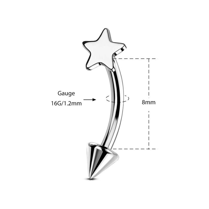 Oufer 16G Titanium Star Top Eyebrow Rook Ring Vertical Labret Lip Stud