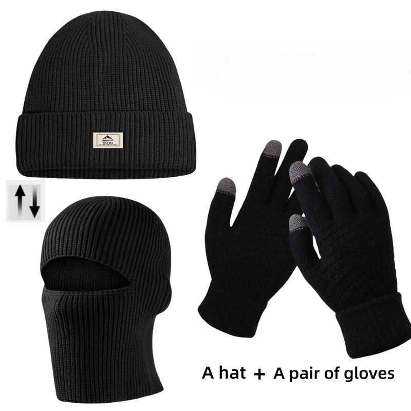 Men's Hat & Gloves Set, Windproof Warm Knit Hat & Gloves, Sports & Outdoor Hats for Fall & Winter