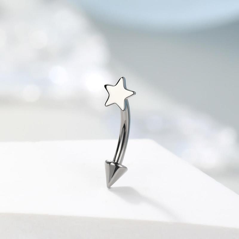 Oufer 16G Titanium Star Top Eyebrow Rook Ring Vertical Labret Lip Stud