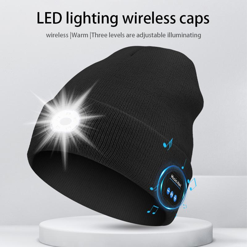 Music Beanie Hat with Built-in Headlamp and Wireless Headphones, USB Rechargeable LED Music Hat, Warm Cap for Men & Women Daily Wear