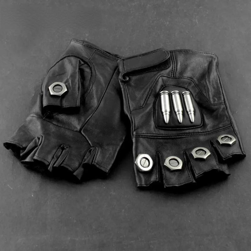 Crazy Hunter Steampunk Bullet Retro Men Fingerless Leather Gloves Cosplay Custom Party