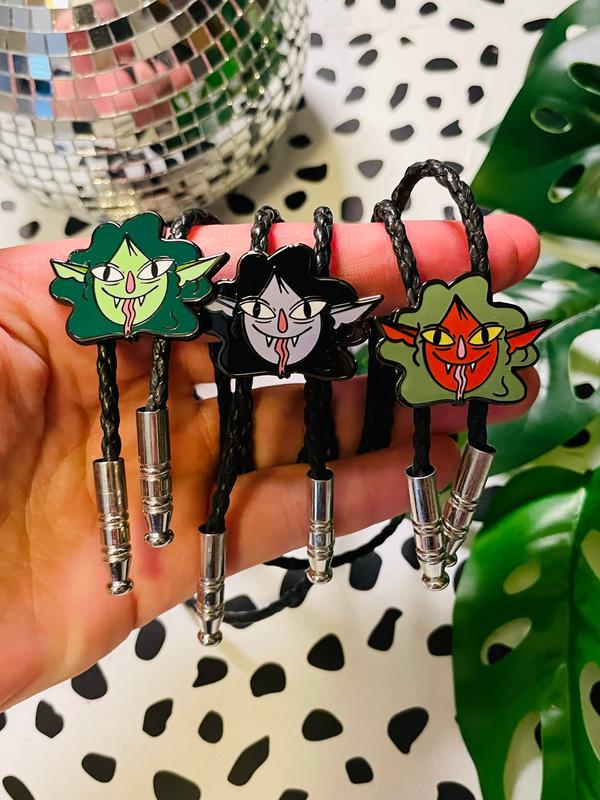 Orc Girl Bolo Ties - Hand Drawn - Purple, Green or Red.