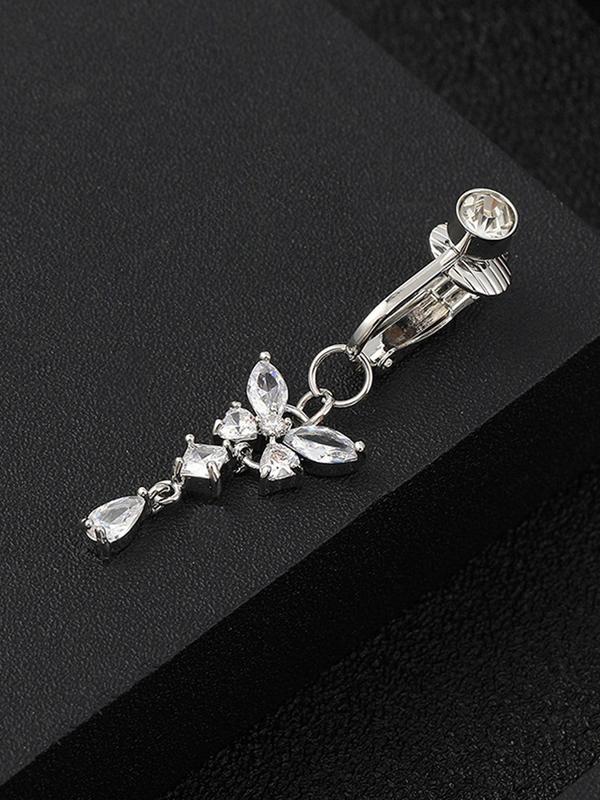 Women's Cute Rhinestone Decor Fake Belly Rings, 3pcs set Butterfly & Heart Design Belly Jewelry without Piercing, Fashionable Body Jewelry for Women & Girls As Birthday Gift