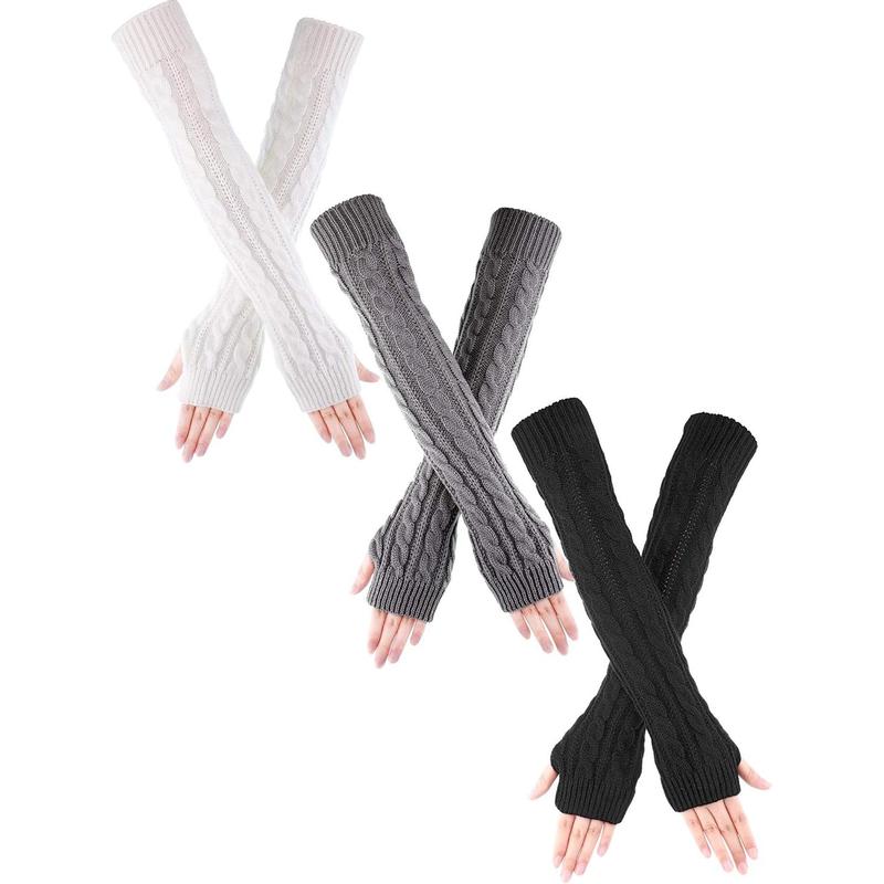 3 Pairs Arm Warmers Long Fingerless Gloves Knit Wrist Warmers with Thumb Hole Open Finger Arm Socks for Women Adult