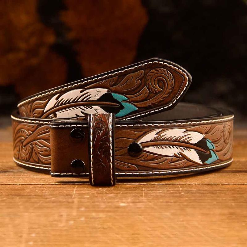 Western Feather Leather Printed Belt Costume Decoration