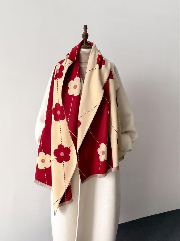 Floral Pattern Long Shawl, Casual Versatile Warm Shawl for Fall & Winter, Fashion Accessories for Women & Men