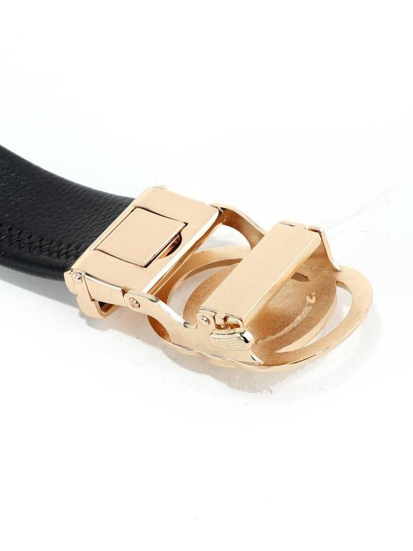 Men's Business Buckle Cowhide Belt, with Hollow Out Round & Bear Decor Buckle, Fashion All-match Waistband for Work Office Daily Wear