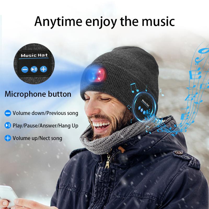 Music Beanie Hat with Built-in Headlamp and Wireless Headphones, USB Rechargeable LED Music Hat, Warm Cap for Men & Women Daily Wear