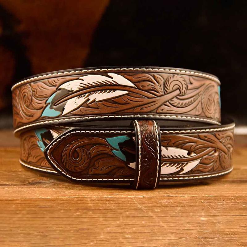 Western Feather Leather Printed Belt Costume Decoration