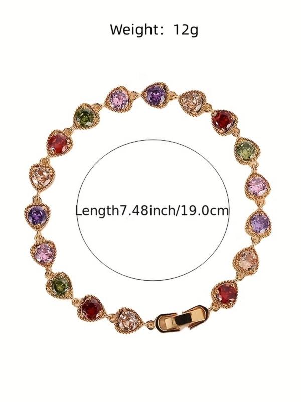 Women's Elegant Colorful Rhinestones Decor Matching Bracelet, Casual 2024 New Trendy Boho Style Bracelet with Heart Design for Daily Decoration, Gifts for Girlfriend