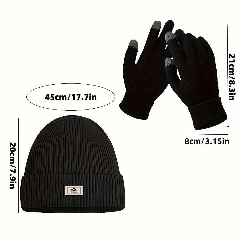 Men's Hat & Gloves Set, Windproof Warm Knit Hat & Gloves, Sports & Outdoor Hats for Fall & Winter