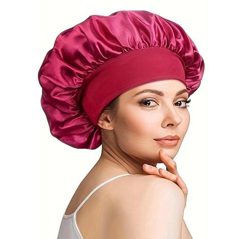 Solid Color Heatless Hair Styling Satin Bonnet, Silky Satin Hair Bonnet with Wide Elastic Band for Sleeping Showering & Hair Styling, Christmas Gift