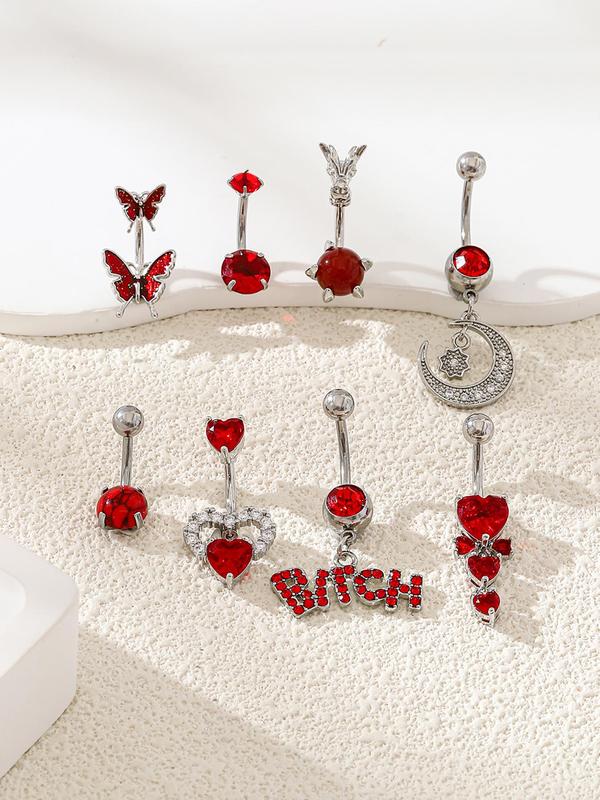 Summer 2024 Fashion Letter & Butterfly & Heart & Moon & Rhinestones Decor Belly Button Rings for Women Back To School, Casual Belly Piercing Body Jewelry, Daily Decor for Girl, Fall Outfits, Fall Freshness