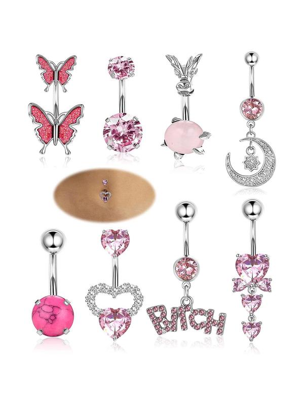 Summer 2024 Fashion Letter & Butterfly & Heart & Moon & Rhinestones Decor Belly Button Rings for Women Back To School, Casual Belly Piercing Body Jewelry, Daily Decor for Girl, Fall Outfits, Fall Freshness