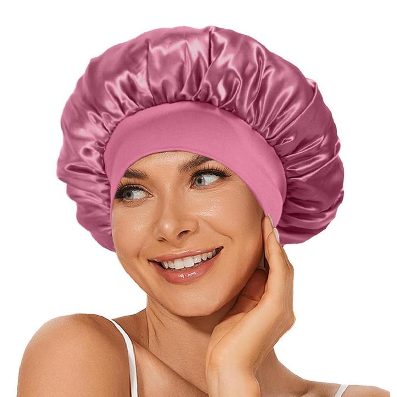 Solid Color Heatless Hair Styling Satin Bonnet, Silky Satin Hair Bonnet with Wide Elastic Band for Sleeping Showering & Hair Styling, Christmas Gift