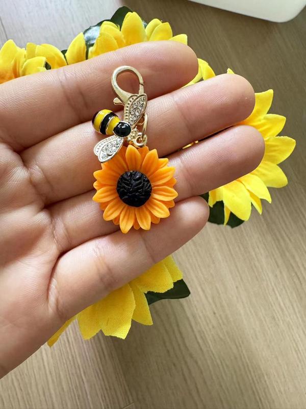 Cute Bee & Flower Design Keychain, Colorblock Keychain for Women & Men for Daily Clothing Decor, Trendy All-match & Exquisite Keychain for Birthday Gift