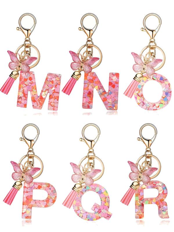 Initials Letter Design Keychain, Cute Butterfly & Tassel Decor Keychain for Women & Girls, Fashion Accessories for Bag & Car Key Decoration